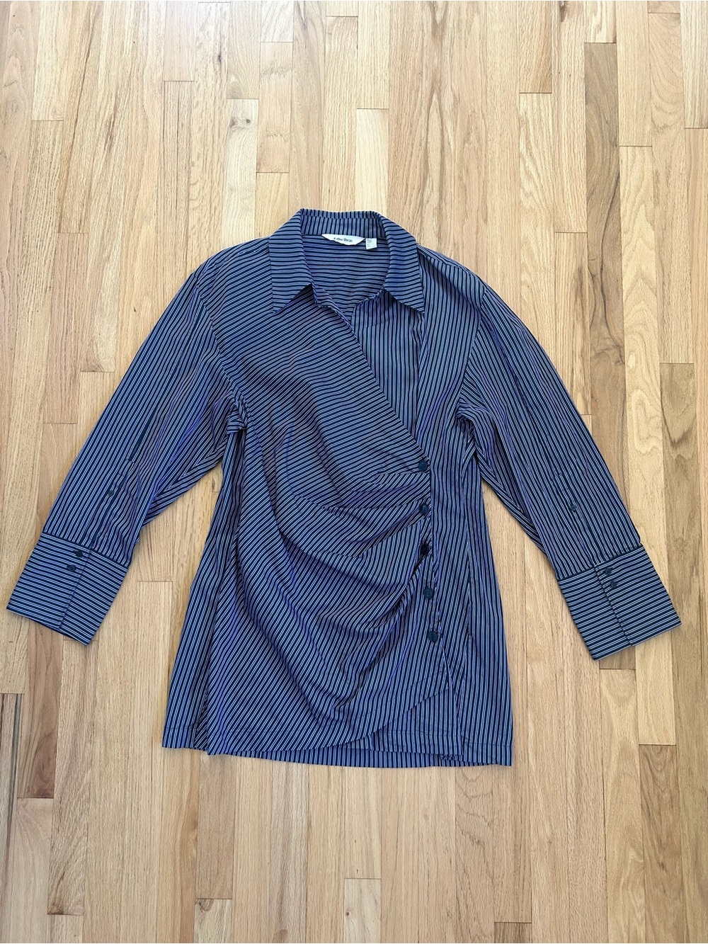 & OTHER STORIES wrap shirt mini dress asymmetric blue stripes cotton size L - Picture 6 of 13
